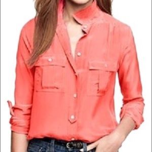 JCREW Blythe coral long sleeve silk blouse